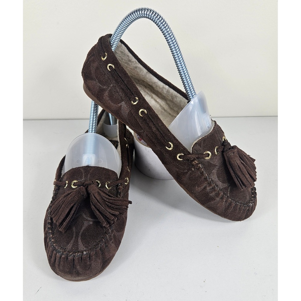 Coach Anita Signature Womens 6B Suede Monogram Tassel Moccasin Loafers Flats